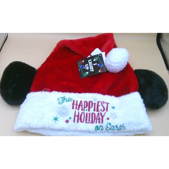 Disney Mickey Mouse Ears Santa Hat With "Happiest Holiday" Lights Up * AB19 tt - Picture 1 of 3